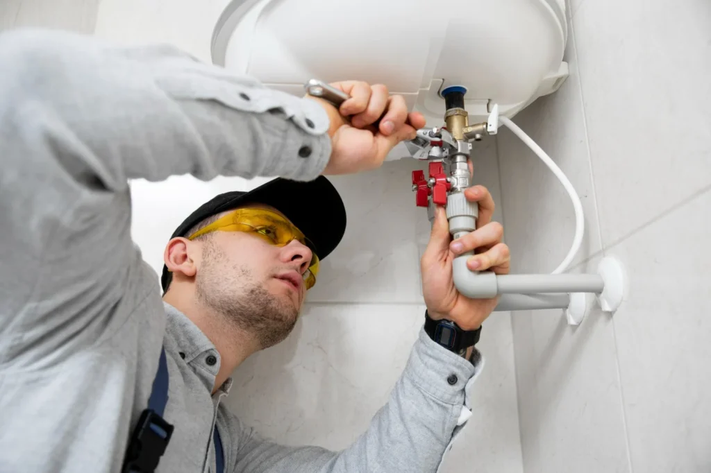 Gas Safe engineer repairing a water heater in Luton